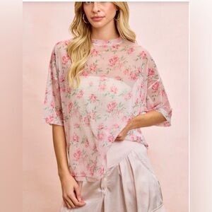 Bibi ❣️Floral Pink Sheer MeshTop Plus Size